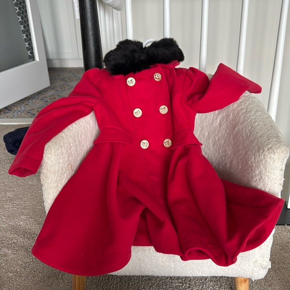 Red Girls Peak Coat with fur neck